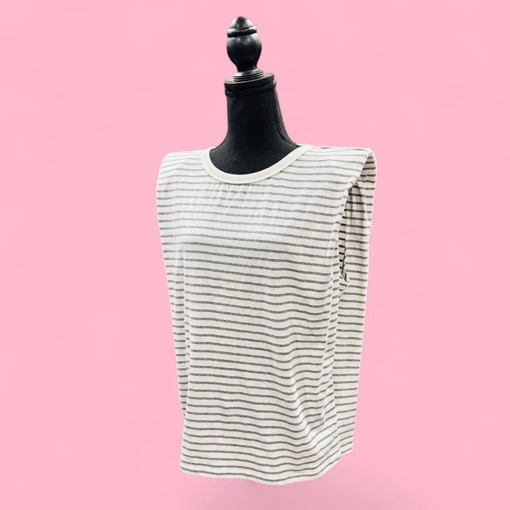Heathered Stripe Black White Blouse Large NEW